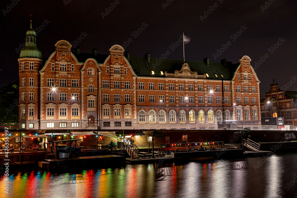 night view of the city hall square of Copenhagen, Denmark. beautiful buildings in Denmark	