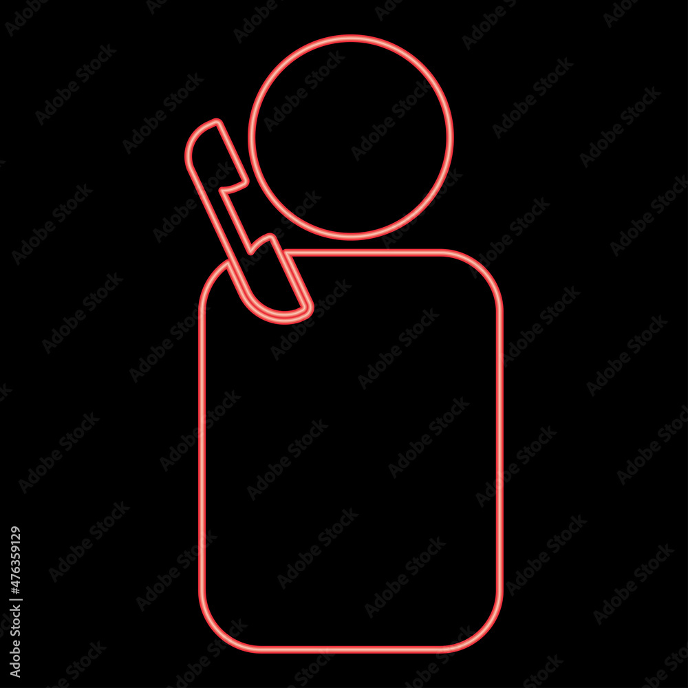 Fototapeta premium Neon man with telephone red color vector illustration image flat style