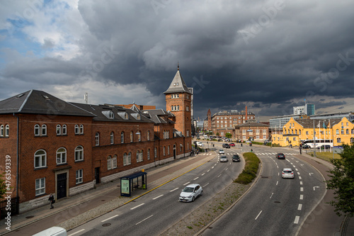 Copenhagen Downtown City Skyline, Cityscape Of Denmark in dramatic weather 