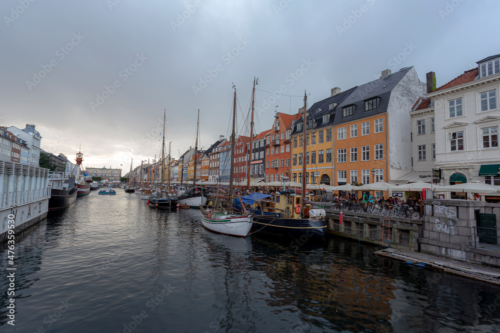 night cityscape  of Europe , beautiful image of city in night , Nyhavn is a 17th-century waterfront, canal and entertainment district in Copenhagen, Denmark