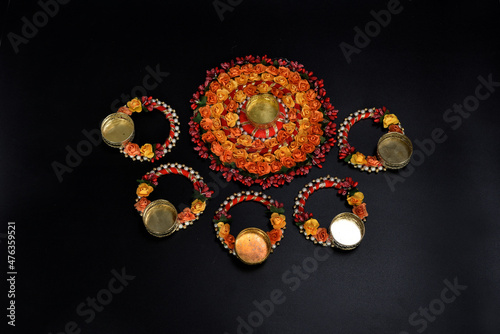 Diya Diwali tea light with black background 