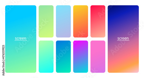 Pastel gradient smooth and soft vibrant color background set. Devices, pc and modern smartphone screen soft pastel color backgrounds vector ux and ui design illustration.