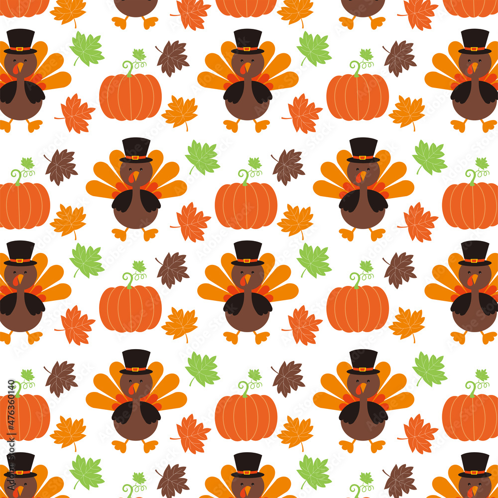 thanksgiving pattern with turkey and pumpkin for thanksgiving card, gift wrap