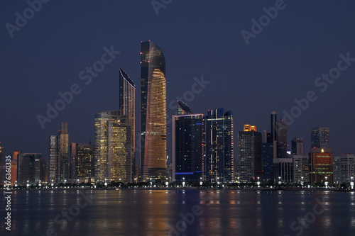 Abu dhabi skyline during blue hour in the evening