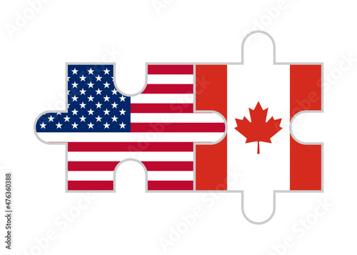 puzzle pieces of usa and canada flags. vector illustration isolated on white background