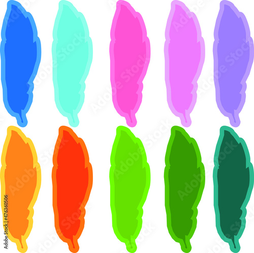 set of multicolored feathers vector graphics