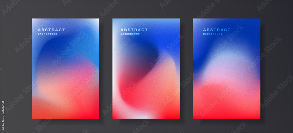 Set of colorful blurred grainy gradient background.