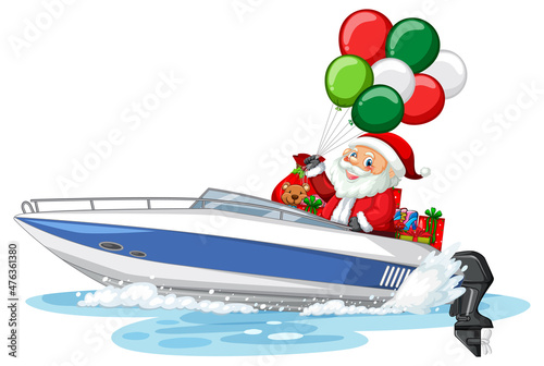 Christmas Santa on speed boat with his gifts