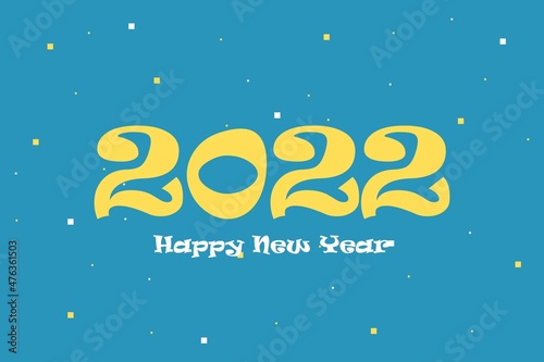 2022 Year Hapoy New Year on blue background with Pixel dots. 