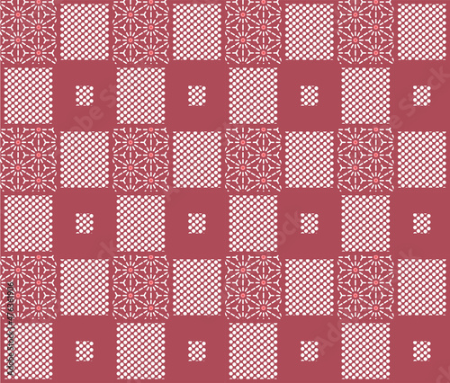 Japanese Hexagon Star Dot Checkered Vector Seamless Pattern