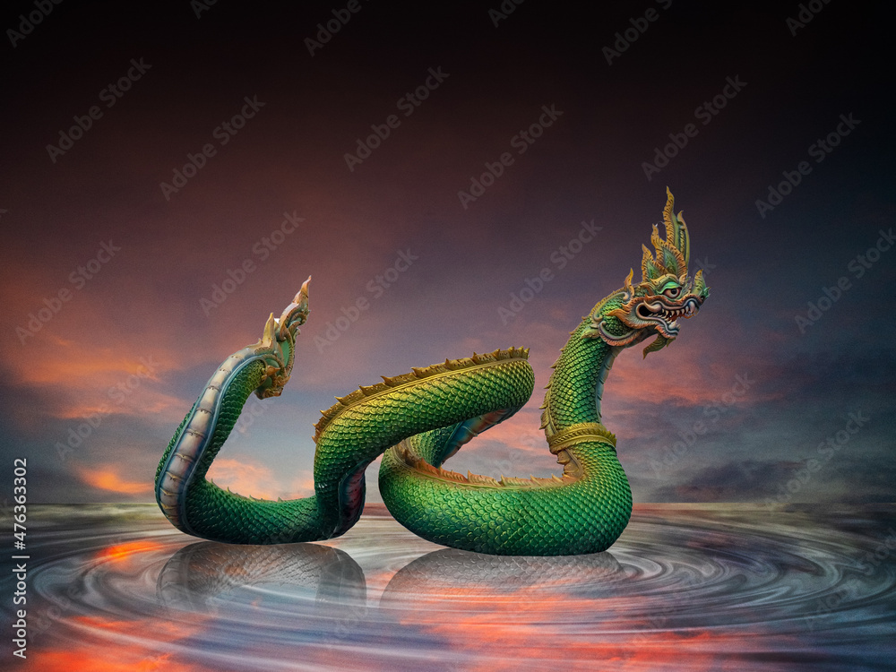 the king of nagas with dramatic sky at twilight ,thai dargon the king of nagas with dramatic sky at twilight ,thai dargon