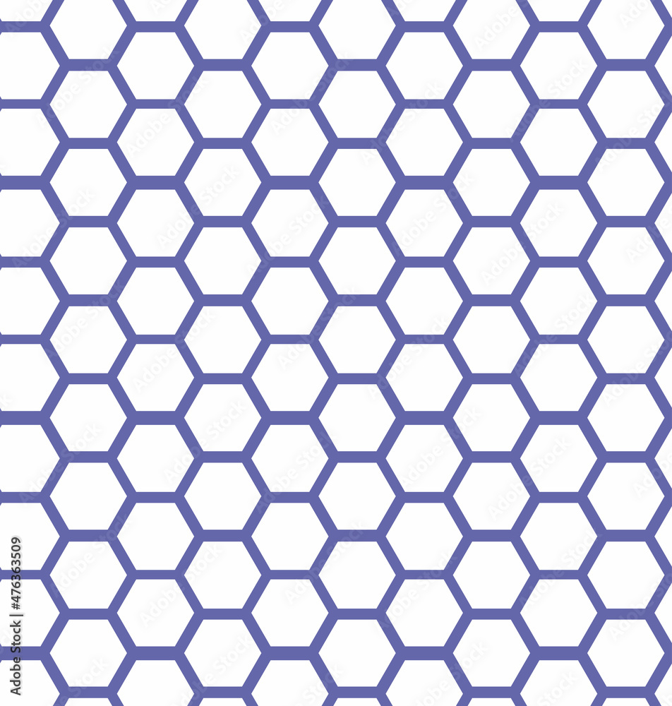 honeycomb seamless pattern of white hexagons, very peri color trend 2022, vector background