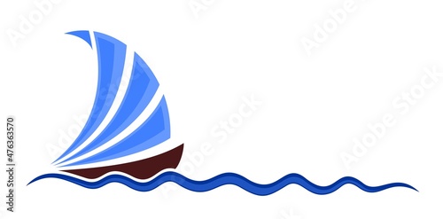 the Symbol of the blue sailing vessel in the sea.