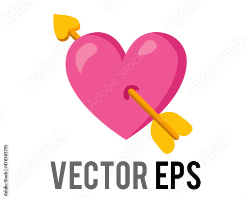 Vector shocking pink heart icon with yellow love cupid arrow