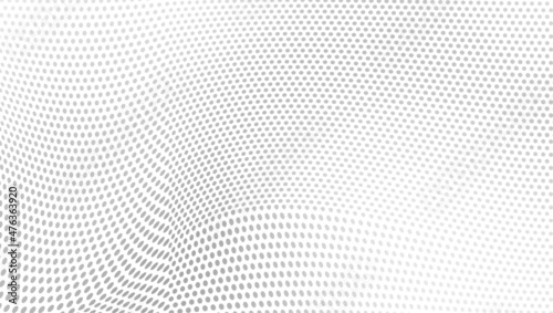 The halftone texture is chaotic monochrome. Abstract black and white waves background of dots. Backdrop for the design of websites, business cards, posters