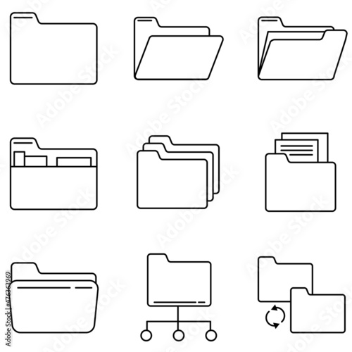 Set of line icons related to the archive folder.