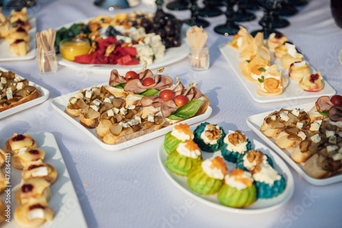 Wedding reception. catering for guests. Buffet with snacks