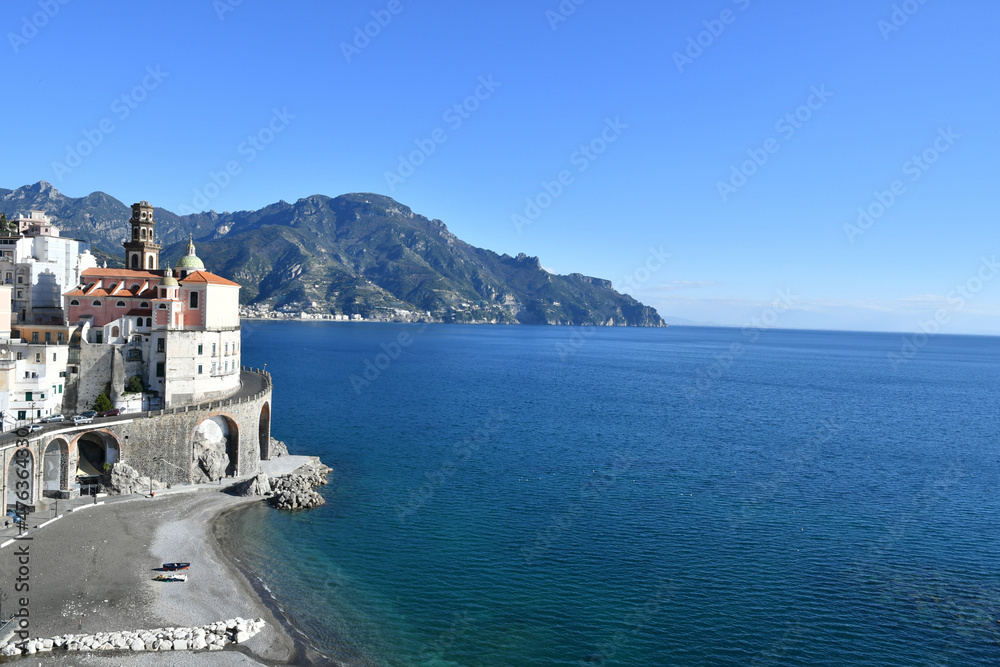 View of Atrani, a town on the Amalfi coast.