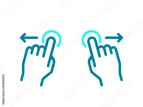 Swipe gesture line icon. Two hands zoom out touch screen. Mobile phone or tablet interface. Slide right and left. Horizontal swipe magnify movement. Vector illustration, flat, blue outline, clip art.  photo