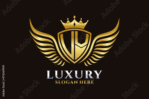 Luxury royal wing Letter UV crest Gold color Logo vector, Victory logo, crest logo, wing logo, vector logo template.