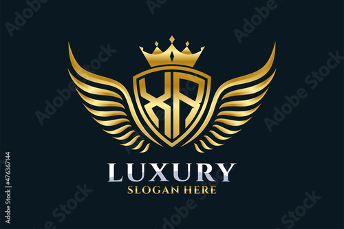 Luxury royal wing Letter XR crest Gold color Logo vector, Victory logo, crest logo, wing logo, vector logo template.