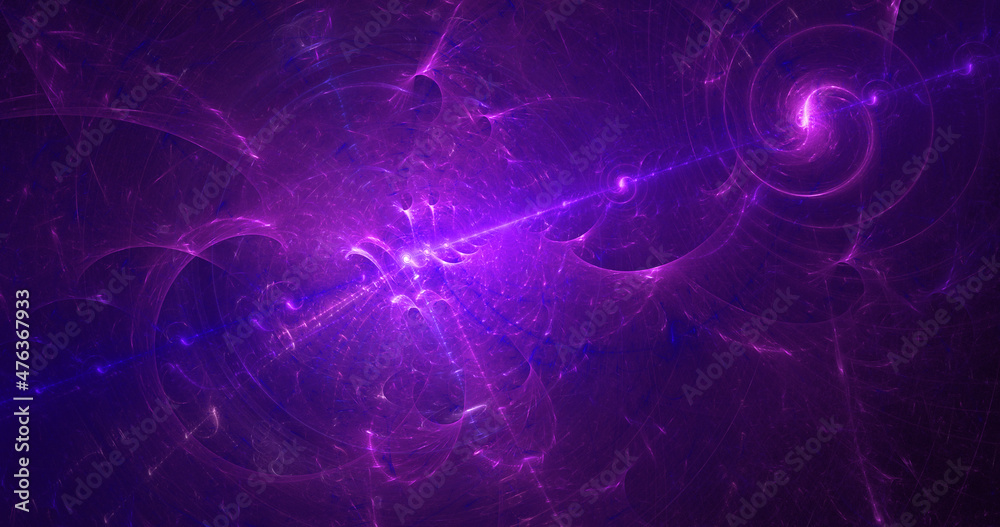 Fototapeta premium Abstract energy ray made of glowing purple fractals. Abstract fractals background. Fantasy light glowing shapes wallpaper. Digital fractal art . Сomputer creative. 3d rendering