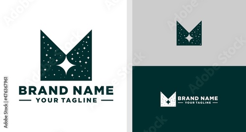 LETTER M LOGO STARS NEGATIVE SPACE ELEGANCE EDITABLE