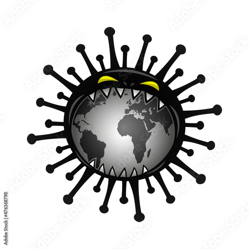 Angry virus eats the world icon on white background.