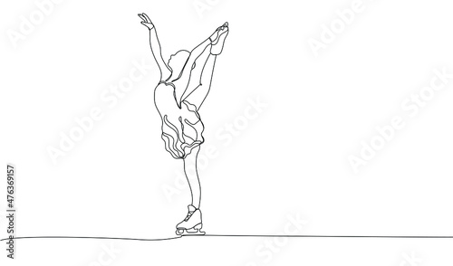 Continuous one line drawing of Figure skating girl.  Ice skating. Winter season sport.  Vector illustration