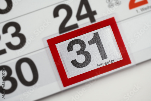 Kalender 31.12. Silvester Jahresende stichtag