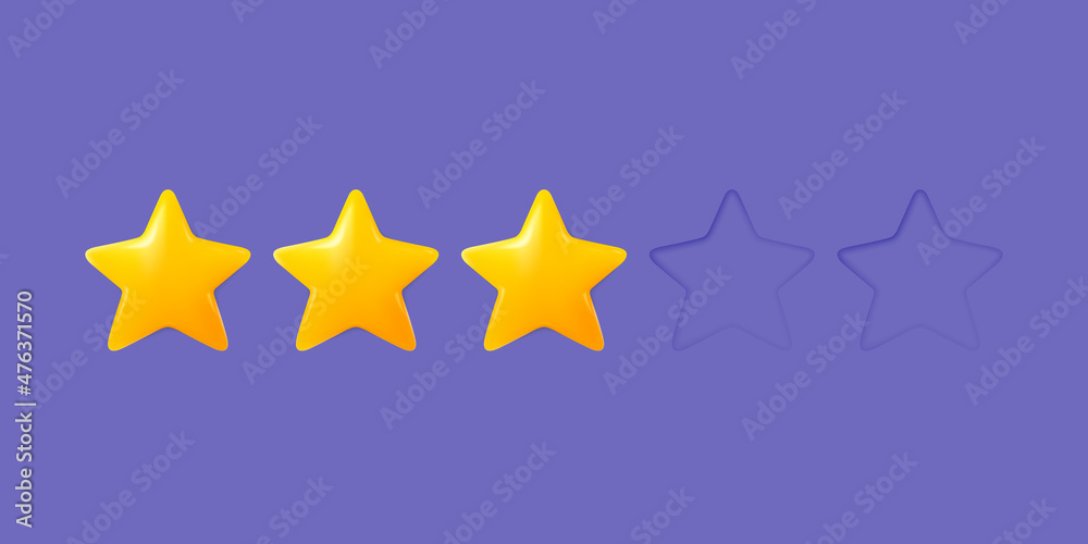 Fototapeta premium Stars rating vector illustration. 3d stars customer review, quality service. Game rate or score. Customer feedback concept. Website or smartphone application client feedback.