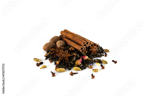 Wallpaper Mural Green tea with cloves, nutmeg, cinnamon sticks and anise stars Torontodigital.ca