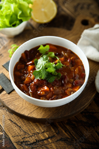 Homemade red bean ragout with vegetables 