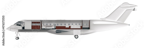 private jet cutaway sectional side view