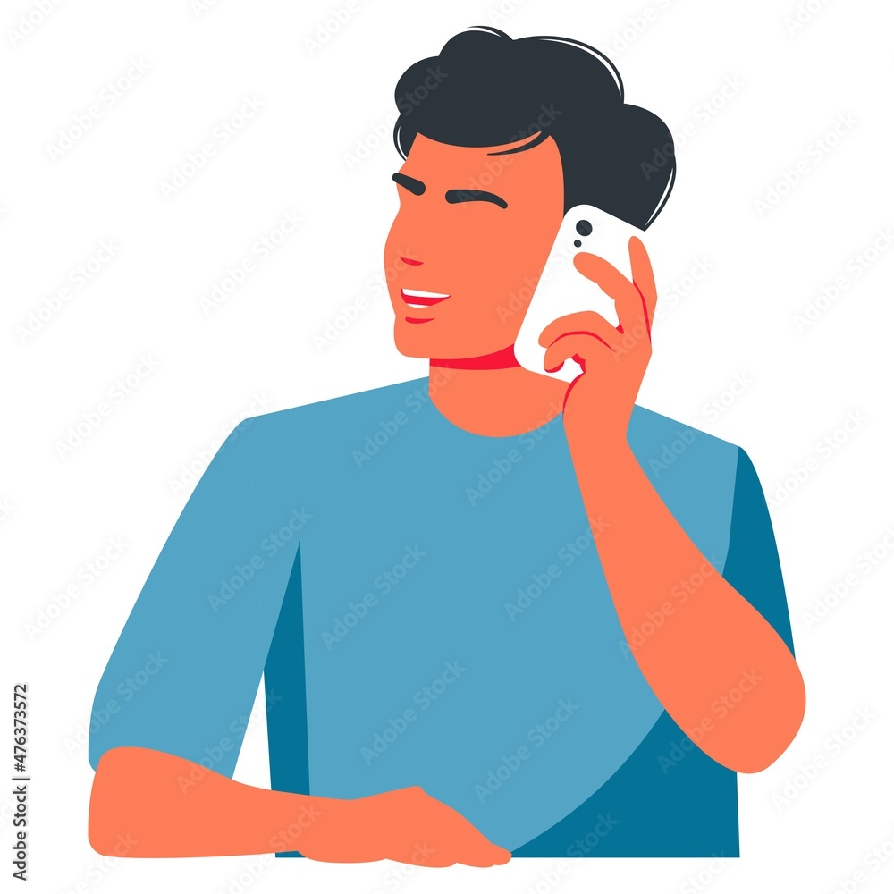 man talking on the phone. Young People use Smartphones, Chatting. Flat Cartoon Vector Illustration.
