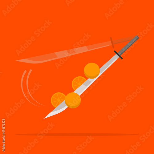 Sword slicing oranges illustration