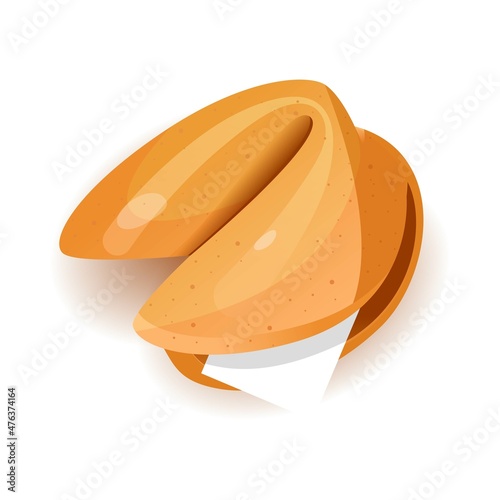 Chinese fortune cookies flat food vector cartoon set on white background. Fortune cookies with blank paper template. open and closed Chinese fortune cookies Vector illustration