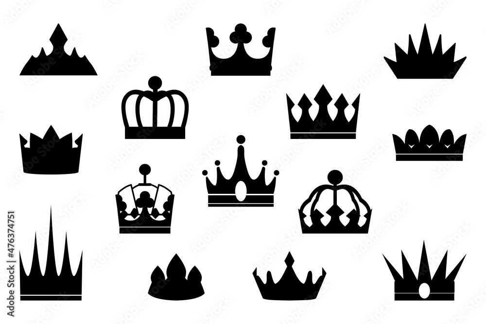 Crown silhouettes classic set black on white Stock Vector | Adobe Stock