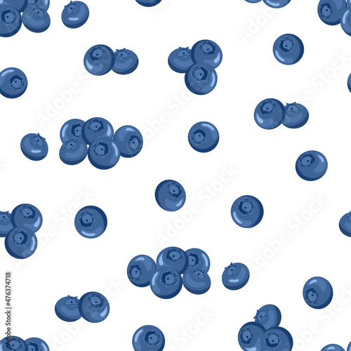 Blueberry or bilberry seamless vector pattern. Background with ripe forest berries. Cartoon flat illustration.