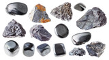 set of various hematite stones cutout on white