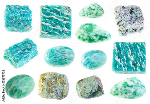 set of various amazonite gem stones cutout photo