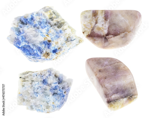 set of various cancrinite stones cutout on white photo
