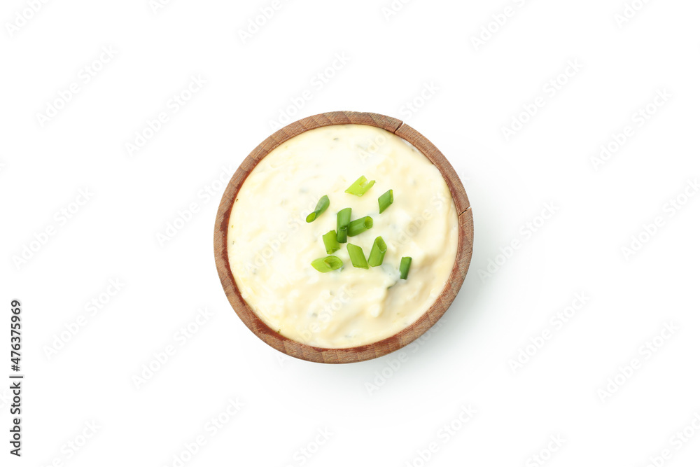 Bowl with mushroom sauce isolated on white background Bowl with mushroom sauce isolated on white background