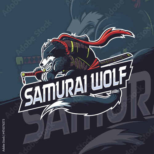 Samurai wolf ancient Japanese warrior e-sport team mascot logo design