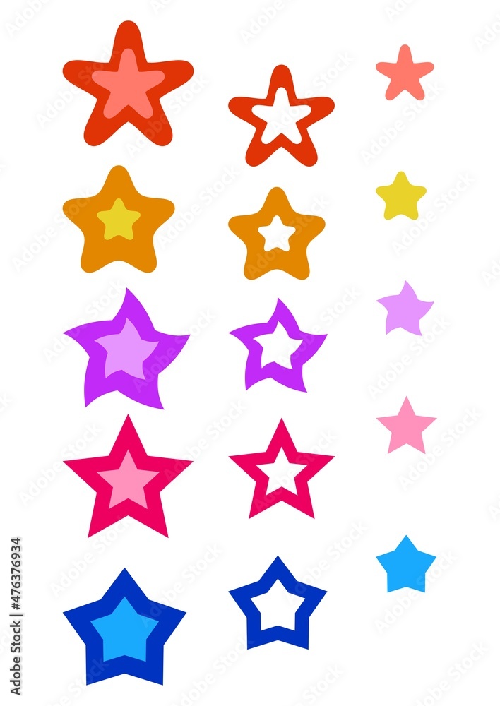 set of stars, five-pointed asterisks, vector set of different shapes, simple flat design elements isolated on white background set of stars, five-pointed asterisks, vector set of different shapes, simple flat design elements isolated on white background