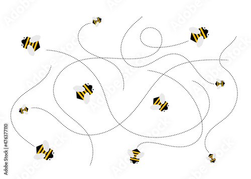 Abstract Flying Bees Swarm Isolated