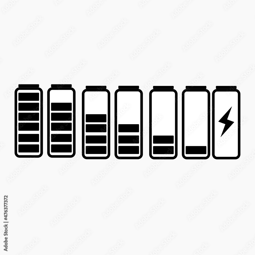 Battery symbol collection vector, set of battery icon design in white background Battery symbol collection vector, set of battery icon design in white background