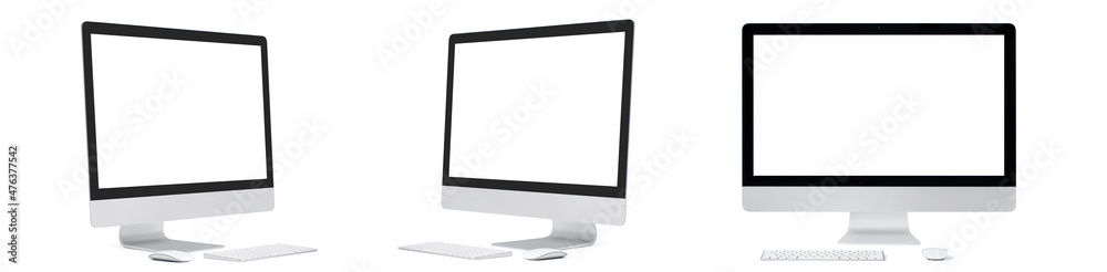 Computer with blank screen and keypad , mouse, isolated with clipping path on white background. Computer with blank screen and keypad , mouse, isolated with clipping path on white background.