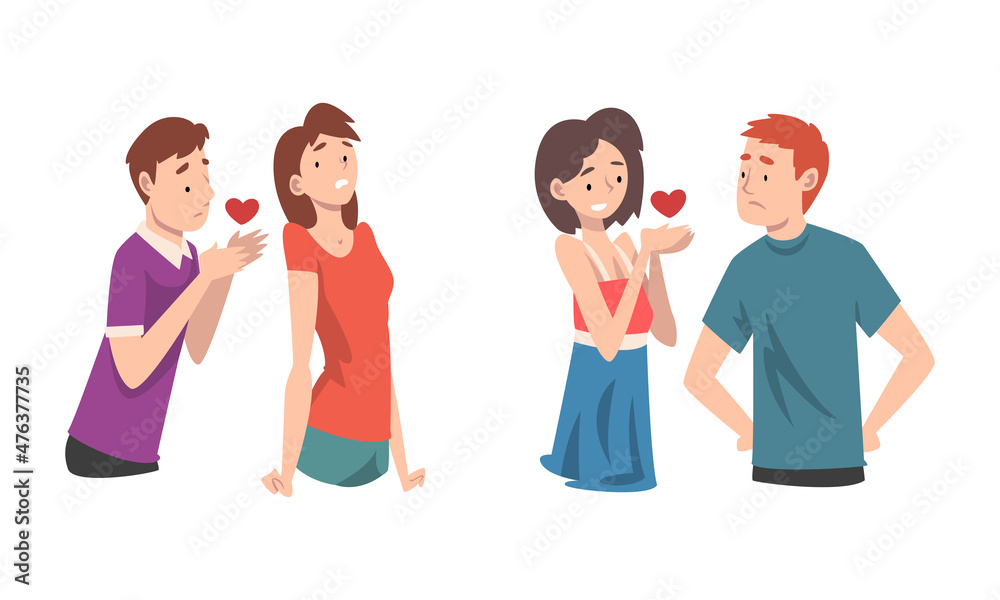 Man and Woman Experiencing Unrequited Love Feeling Vector Set Man and Woman Experiencing Unrequited Love Feeling Vector Set