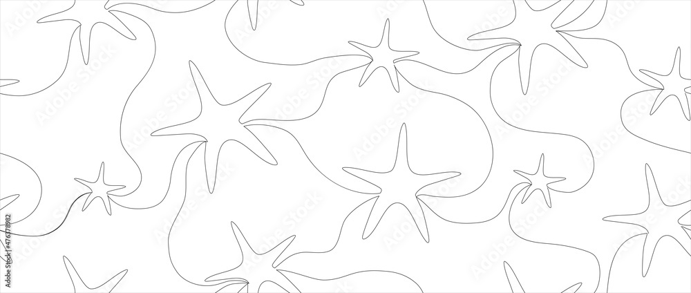 Fototapeta premium seamless pattern, continuous drawing of a single line. an isolated star shape element,. a modern star in a minimalist style. for print, template, banner, holiday idea. modern art illustration.